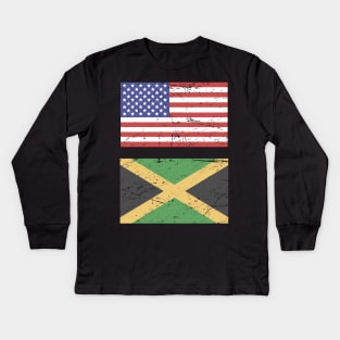 United States Flag & Jamaica Flag Kids Long Sleeve T-Shirt